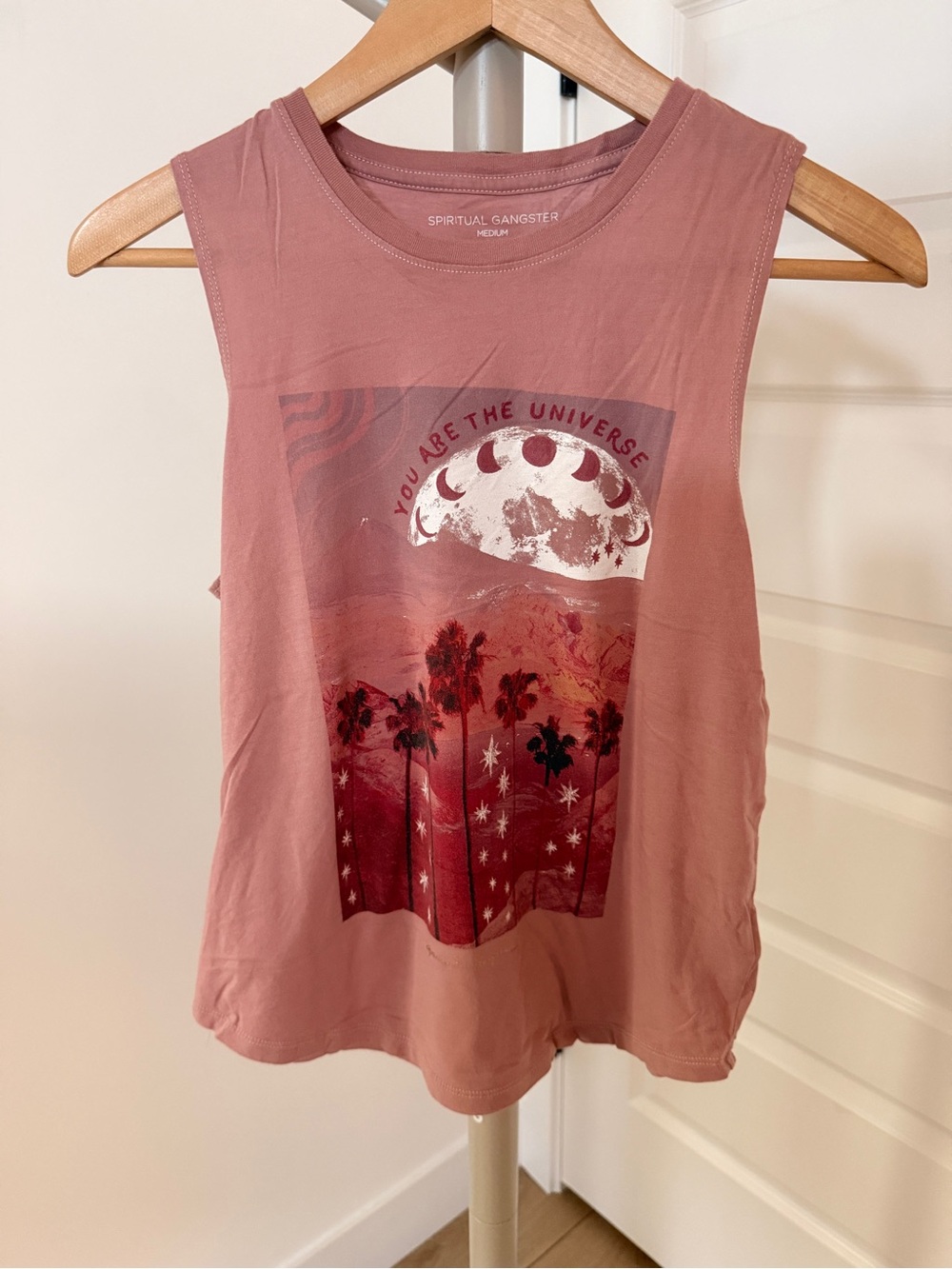 Spiritual Gangster M You Are The Universe Muscle Tank Mauve Moon Palm Graphic
